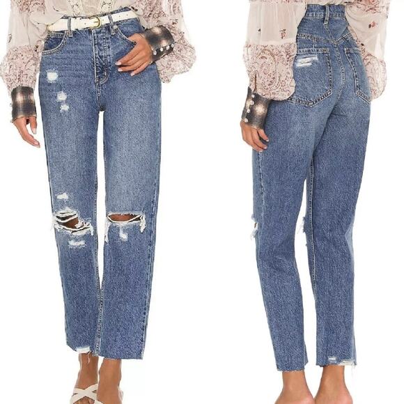 We The Free Denim - NWT FP We The Free Georgine CRVY Distressed Mom Jean in West End Blue Plus Sz 35
